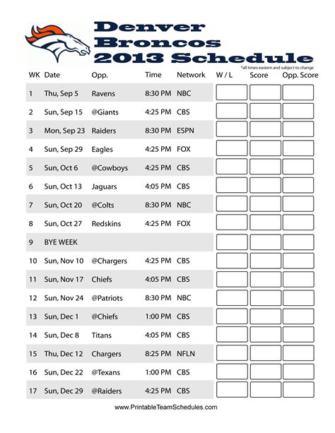 denver broncos football schedule 2013